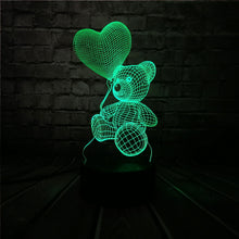 Load image into Gallery viewer, Baby Teddy Bear Hold Love Heart Balloon 3D Lamp